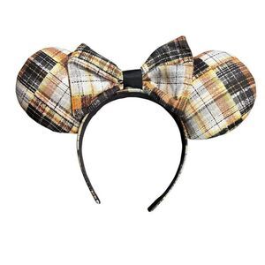 Minnie Mouse Festive Orange Plaid Minnie Mouse Ears Headband Handmade Disney